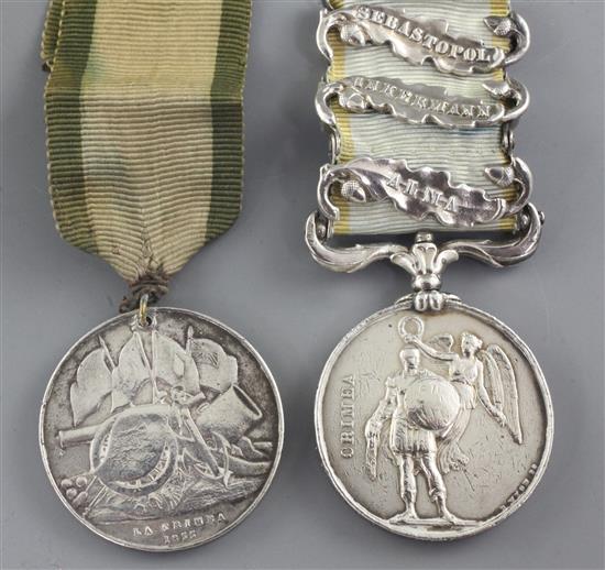 A Crimea Medal, unofficially named to Francis Travers, 49th...